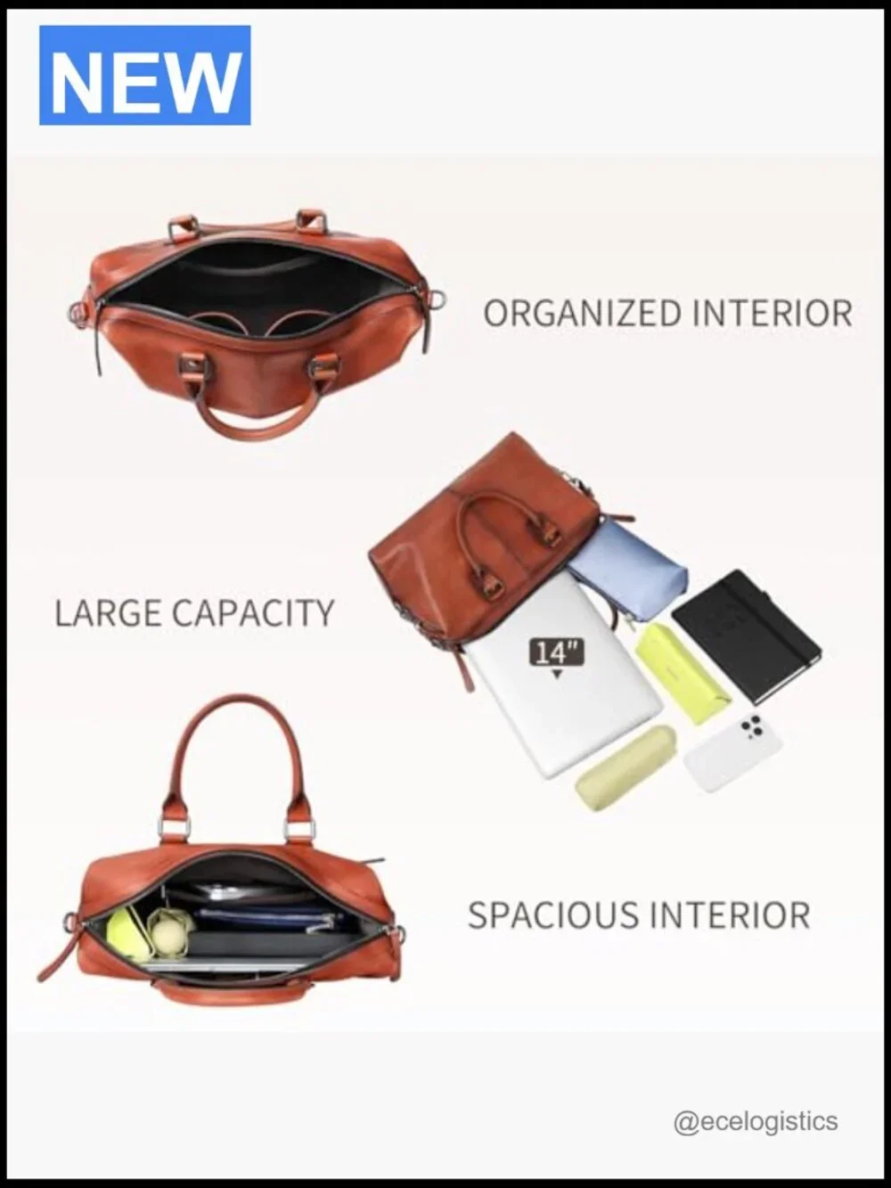Vintage Full Grain Leather Laptop Tote Bag Satchel Crossbody